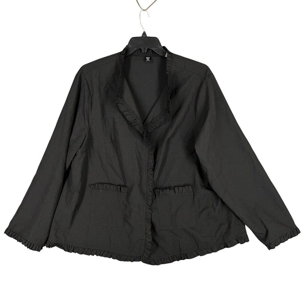 SHEIN OPEN FRONT‎ LIGHTWEIGHT JACKET WOMENS 4XL BLACK RUFFLES BUSINESS FORMAL